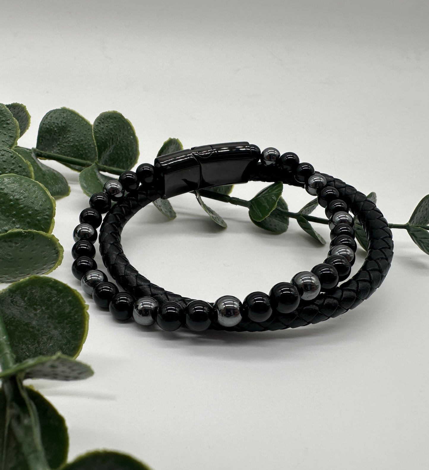 Hämatit Onyx A Lederarmband