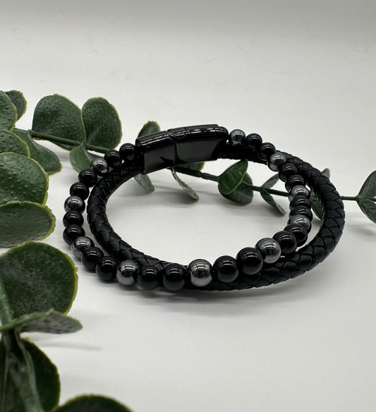 Hämatit Onyx A Lederarmband